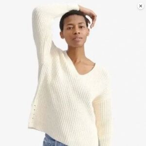Everlane Boxy Fisherman Sweater XS Chunky Ribbed Knit V-Neck Cream Minimalist